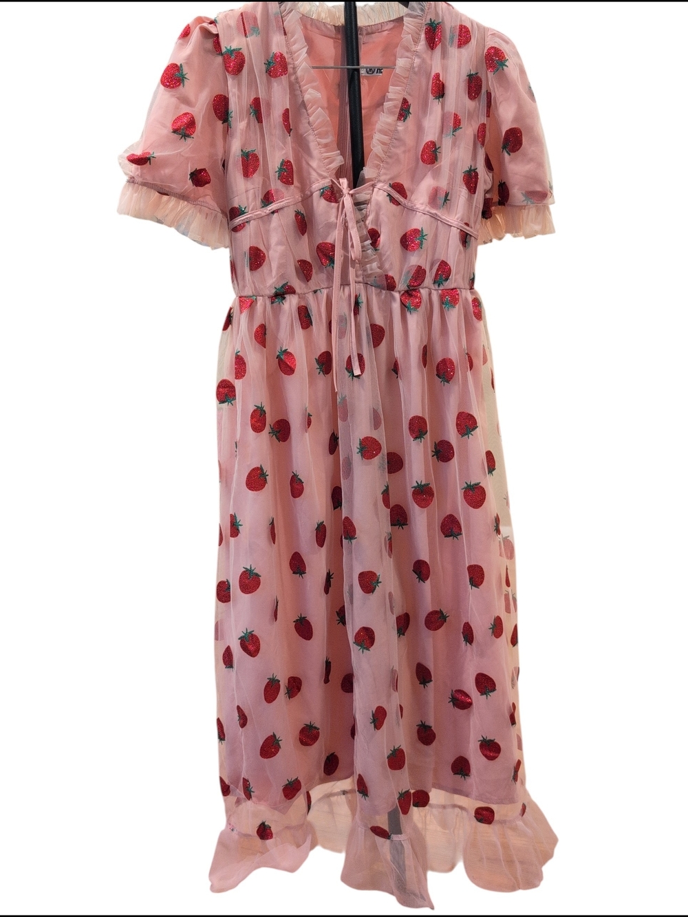 Pink Strawberry Print Midi Dress Small (S)